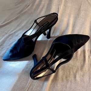 Vintage Anne Klein Couture black satin slingback heels